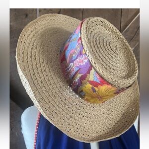 Vintage Straw Sun Hat – Festival Vibes Boho Floral Band Trippy Pattern